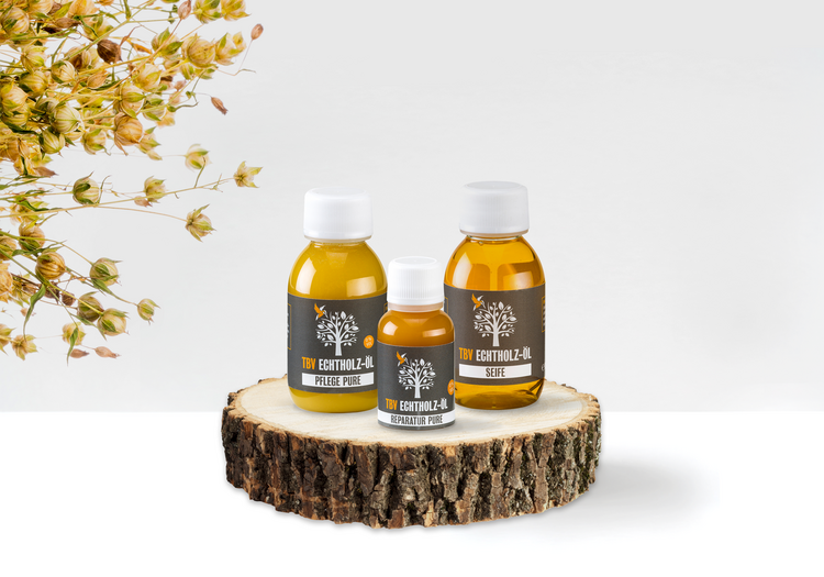 3 Flaschen TBV Echtholz-Öl und Pflegeprodukte